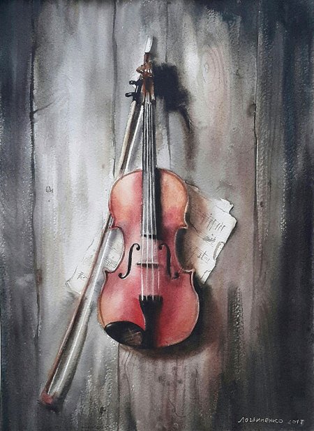 Скрипка акварель