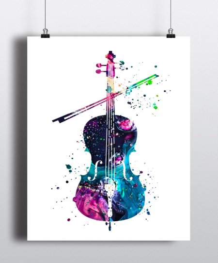 Виолончель акварель