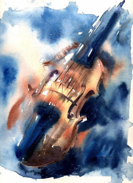 Скрипка акварель