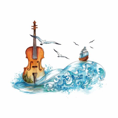 Скрипка акварель