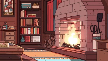 Аниме комната с камином