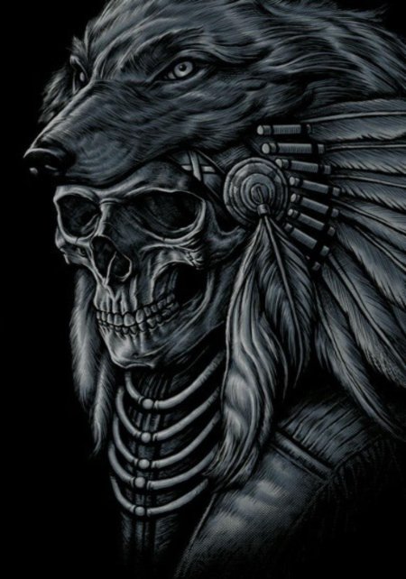 Тату волк индеец