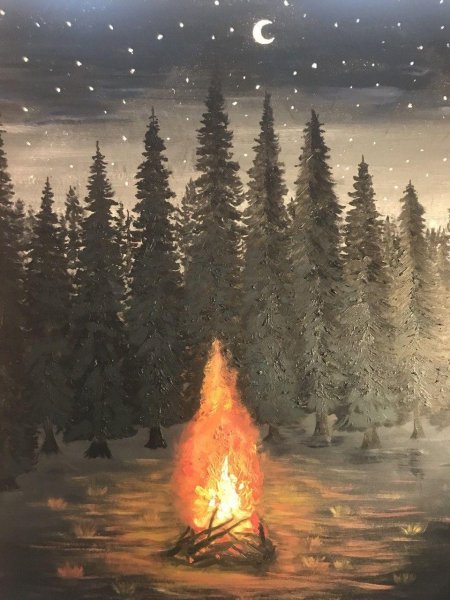 Костер в лесу маслом