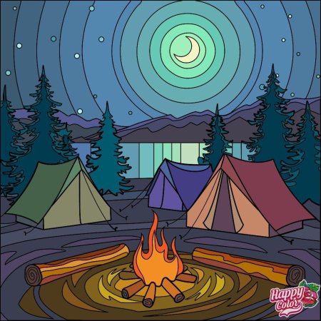 Рисунок палатки и костра