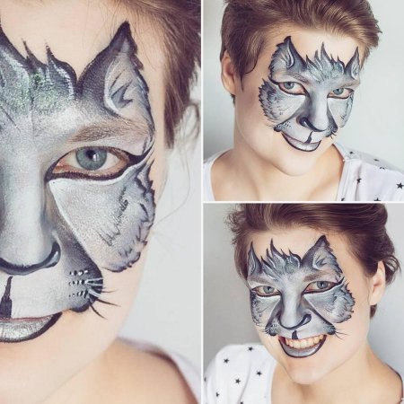 Грим волка на лице