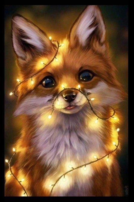 Картина по номерам лиса с гирляндой
