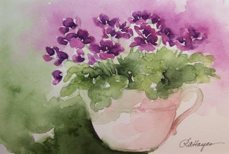 Узамбарская фиалка акварелью