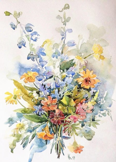 Сканди полевые цветы акварель