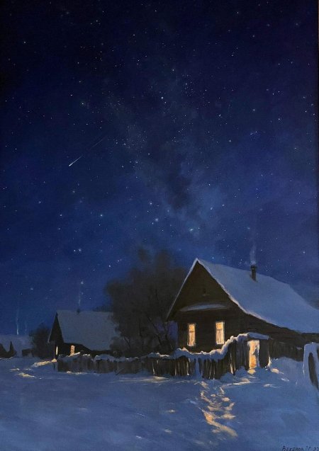 Зимняя ночь в деревне