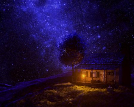 Ночное небо с домом