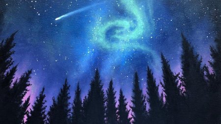 Северное сияние картина акварель