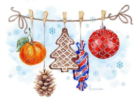 Новогодние открытки акварелью