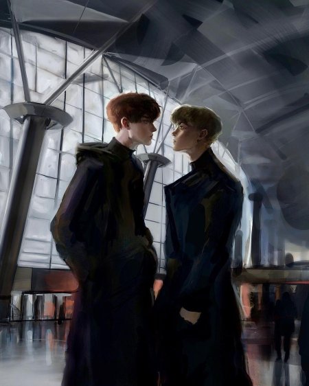 Нил и Эндрю в аэропорту арт