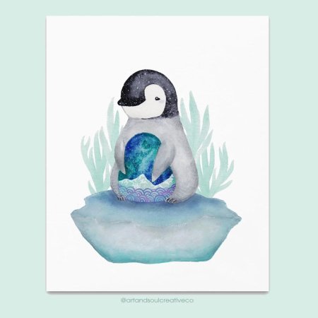 Пингвин акварелью