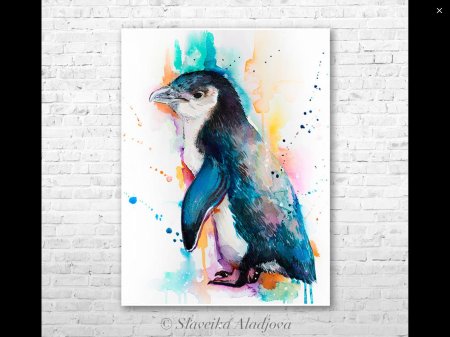 Пингвин акварелью