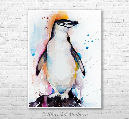 Пингвин акварелью