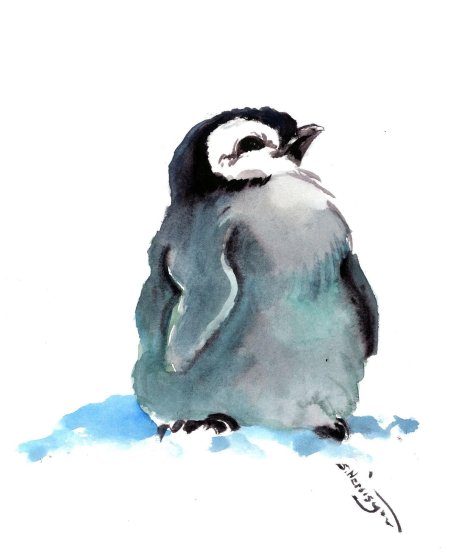 Пингвин акварелью