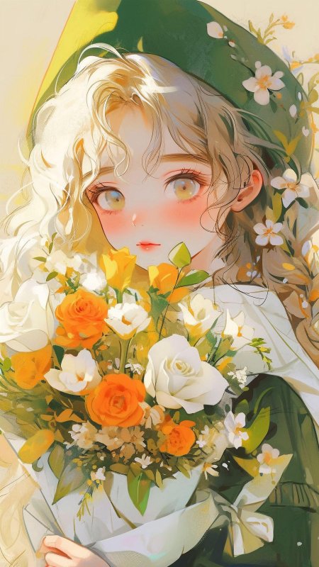 Девушка с цветами арт