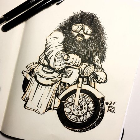 Гарри Поттер и Хагрид на мотоцикле