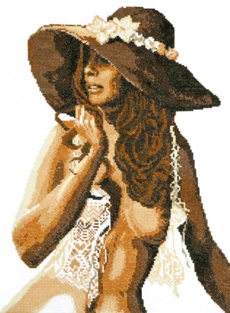 Вышивка дамы в шляпках