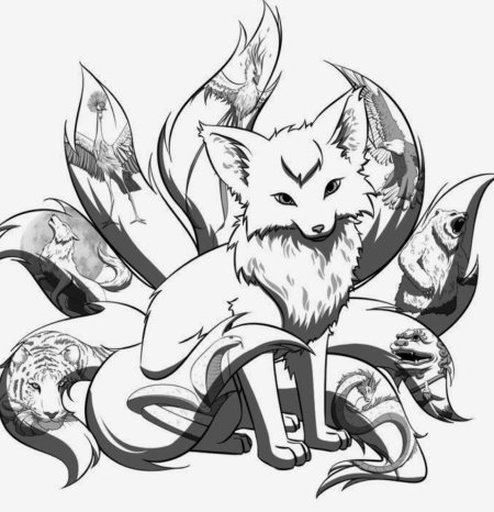 Кицунэ девятихвостый Лис тату