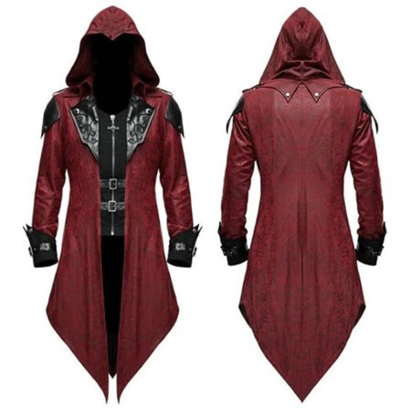 Mens Coat long Jacket Gothic Steampunk с капюшоном