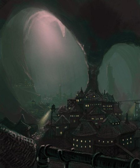 Подземная деревня фэнтези арт