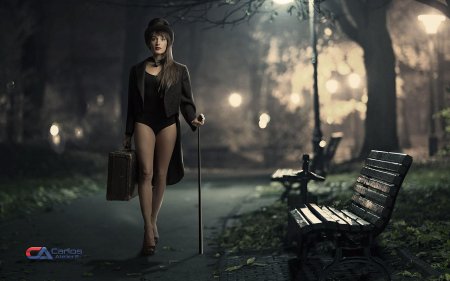 Ночной парк с лавочкой