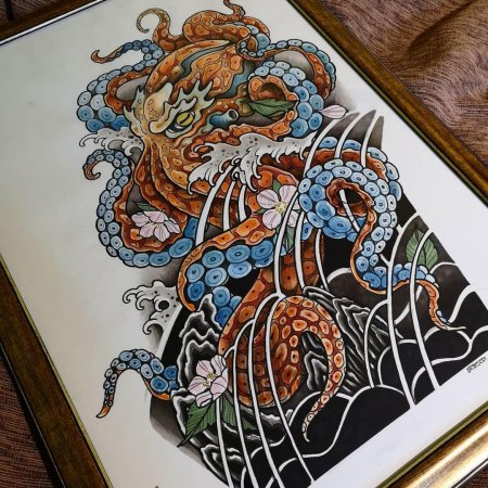 Осьминог тату в японском стиле