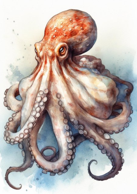 Осьминог акварель
