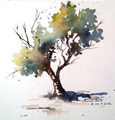 Деревья акварелью