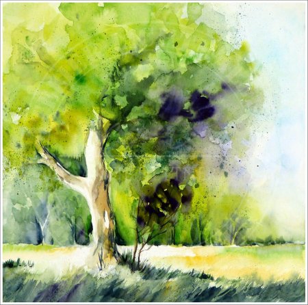 Деревья акварелью