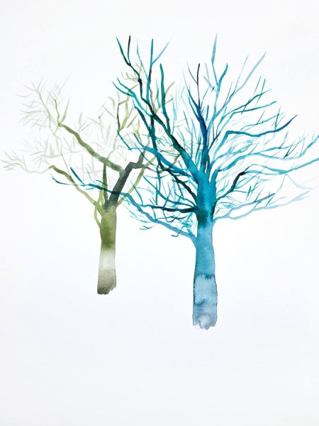 Силуэты деревьев акварелью