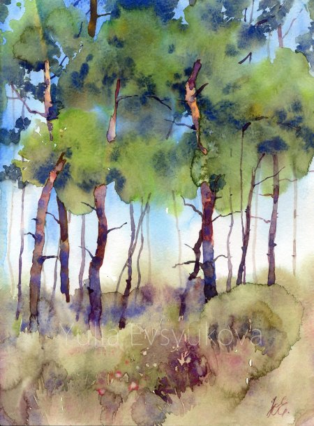 Сосна акварелью