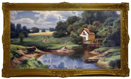 Картина мельница на реке