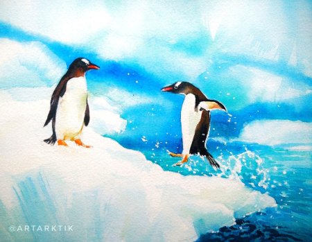 Пингвины живопись