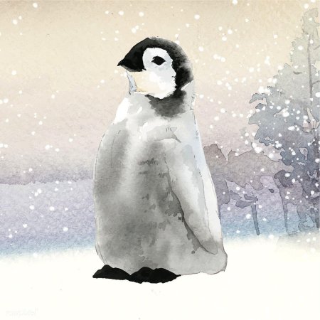 Пингвиненок акварель