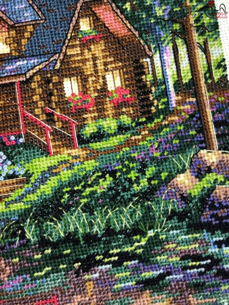 Вышивка крестом дом у озера