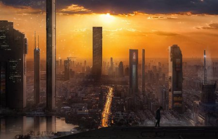 Cyberpunk City небоскребы