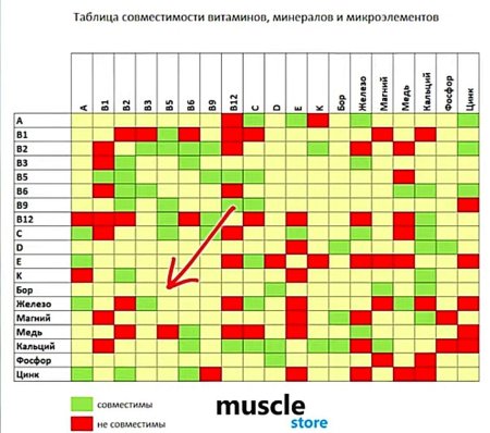Совместимость витаминов и минералов между собой таблица