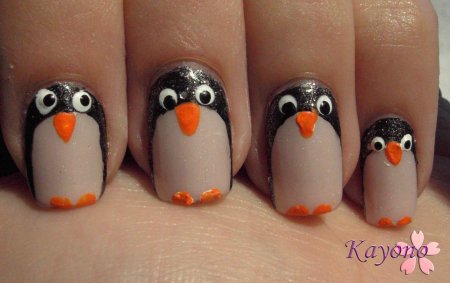 Дизайн ногтей с пингвинами