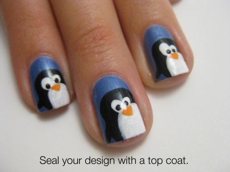 Пингвин на ногтях пошагово