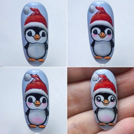Пингвин на ногтях новогодний пошагово