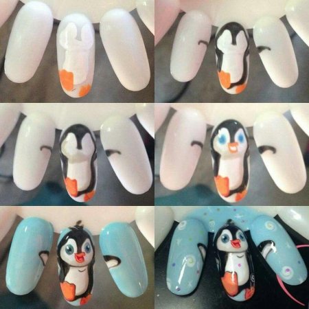 Дизайн ногтей с пингвинами