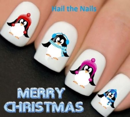 Маникюр с пингвинчиками наклейки