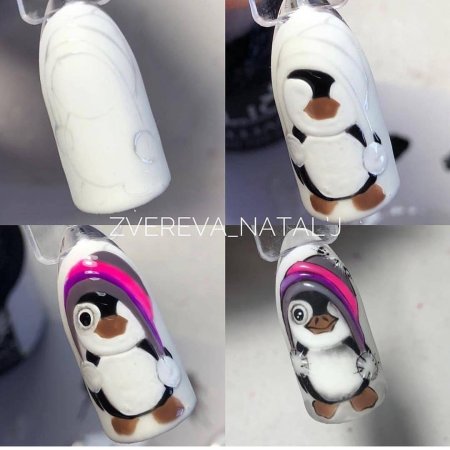 Пингвин на ногтях новогодний пошагово