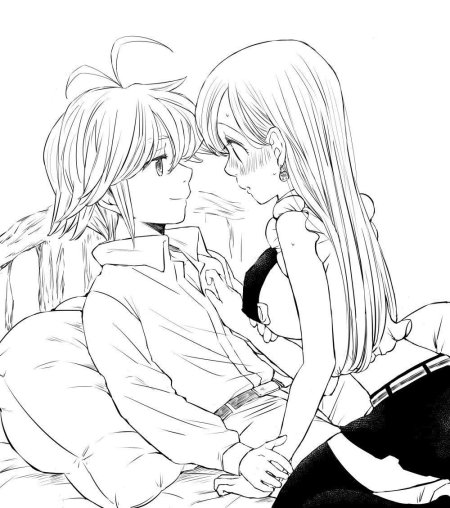 Мелиодас и Элизабет поцелуй Манга