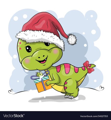 Динозавр в новогодней шапочке