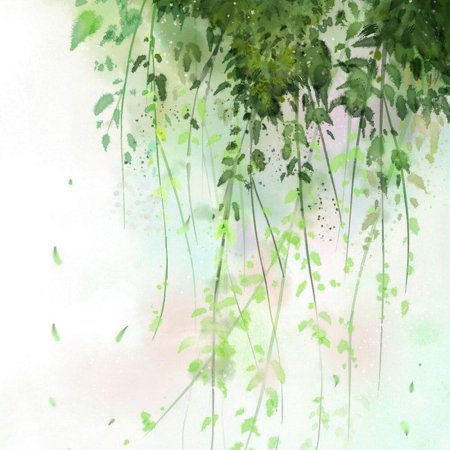 Зеленые растения акварелью