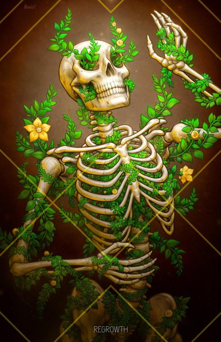 Скелет с цветами